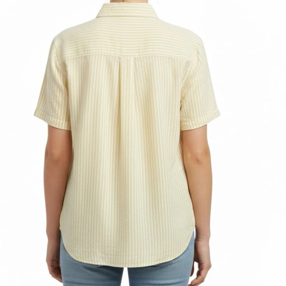 Lafayette 148 Top Yellow/White Striped Short Sleeve Button Down Shirt L - Picture 2 of 9